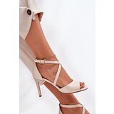 Sergio Leone Sandals With Intertwined Straps On A Stiletto Pearl Beige SK432 | Shoptok.si