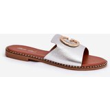 Boto Eco Leather Flat Sandals For Women With Decorative Detail Silver Frelie | Shoptok.si