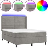 vidaXL Box spring postelja z vzmetnico LED sv. siva 140x190 cm žamet | Shoptok.si