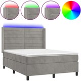 vidaXL Krevet box spring s madracem LED svjetlosivi 140x190 cm baršun | shoptok.hr