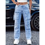 DStreet Spodnie damskie URBANVI jeansowe cargo wysoki stan z szerokimi nogawkami jasno niebieskie | Shoptok.si