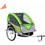 vidaXL 2-v-1 Otroška kolesarska prikolica in voziček zelena in siva