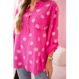 Kesi Włoski Linen Women's Blouse with Floral Pattern, Long Sleeves, and Buttons pink | shoptok.hr