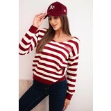 Kesi Włoski Women's striped sweater with a V-neck burgundy | Shoptok.si