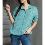 Gemre Women's mint short-sleeve sweater with decorative buttons | shoptok.hr