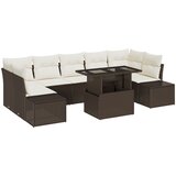 vidaXL Vrtna sedežna garnitura Set 8 Temno rjava, krem Ratan, poliester | Shoptok.si
