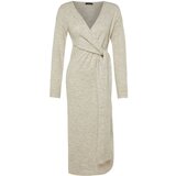 Trendyol Stone Soft Texture Midi Knitwear Double Breasted Collar Tie Dress | Eponuda.ba