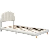Lumor Enojna otroška postelja 90x200 cm oblazinjena s tkanino iz pliša - z letvenim dnom iz MDF - bež, (22155762) | Shoptok.si