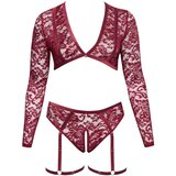 Cottelli Curves - dolg rokavni čipkasti komplet (rdeč) - 2XL | Shoptok.si