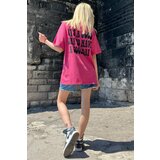 Madmext Pink Back Women's Printed Oversize Round Neck T-Shirt Cene