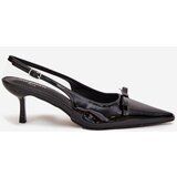 Boto Patent Leather Heeled Pumps With Bow Black Olvena | shoptok.hr