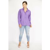 Şans Women's Plus Size Lilac Poplin Fabric Front Buttoned Long Back Tunic Cene
