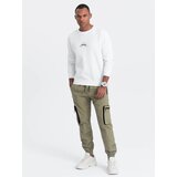 Ombre Men's JOGGER pants with zippered cargo pockets - light olive | ePonuda.com