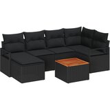 vidaXL 7-dijelni set vrtne sofe s jastučićima Crna poli ratan akacija, 2-sjedeća vrtna sofa s jastučićima Crna poli ratan Cijene