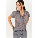 armonika Women's Gray Patterned Short Sleeve Shirt Cene