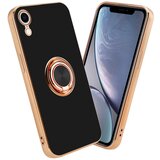 Cadorabo Ohišje, združljiv z Apple v sijajnem črni barvi - zlato z obročem - zaščitni pokrov iz fleksibilnega silikona TPU, z zaščito pred kamero in držalom magnetnega avtomobila, (20593691) Cene