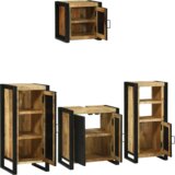 vidaXL Set namještaja za kupaonicu 4 pcs Smeđa Čvrsto drvo manga | shoptok.hr