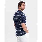 Ombre Men's horizontal striped polo shirt with viscose - navy blue and white | ePonuda.com