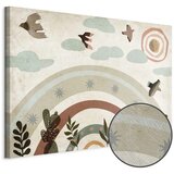  Slika - Rainbow and Sun Above - Birds in Subdued Colors Flying Among Clouds Above a Rainbow and Various Plants on a Light Backgr | shoptok.hr