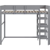 Lumor Postelja na dvignjenem nivoju 90x200 cm - Z stopnicami - Z policami za shranjevanje - Masivno leseno - Siva, (22155759) | Shoptok.si