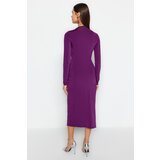 Trendyol Plum Purple Fitted Evening Dress with Window/Cut Out Details | Shoptok.si