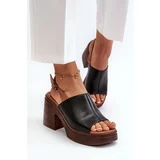 Kesi Women's eco-leather sandals with chunky heel and platform, black Meeyah
