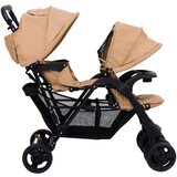vidaXL Otroški voziček za dvojčke taupe jeklo | Shoptok.si