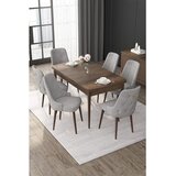 Hanah home trpezarijski set Nex, sto na razvlačenje i 6 stolica, ploča u dekoru drveta Baroque, siva tkanina Babyface | Eponuda.com