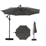 Vrt Suncobran od 300 cm s LED rasvjetom, 9 načina rada, konzolni suncobran s vrećama pijeska i ručicom, podesivi kut nagiba, sivi | shoptok.hr