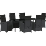 vidaXL set za vrtno objedovanje s jastučićima, 7 dijelova, crni poli rattan, crni vrtni stol, dimenzija 200x80x73 cm, staklo otporno na udarce Cijene