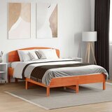 vidaXL Posteljni okvir z vzglavjem voščeno rjava 135x190 cm borovina | Shoptok.si