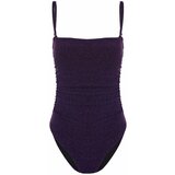 Trendyol purple strapless draped silvery high leg swimsuit Cene