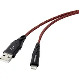 povezovalni kabel USB 2.0 [1x vtič USB 2.0 A - 1x strela] 1,00 m črno-rdeče odporen proti solzam, izjemno robusten, odseven USB ka, (20417091)