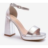 Boto Fashionable Suede Sandals with Square Heel Silver Merila | shoptok.hr