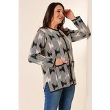 By Saygı Patterned Plus Size Cardigan with Buttons on the Front and Pockets Cene