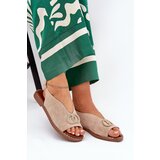 Boto Ladies Sandals With Decoration On Flat Heel Eco Suede Beige Ralisses | Shoptok.si
