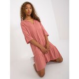 Fashion Hunters Dusty pink dress with a frill and V-neck SUBLEVEL Cene