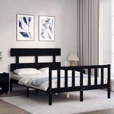  Kreveta s uzglavljem crni 140 x 190 cm od masivnog drva | shoptok.hr