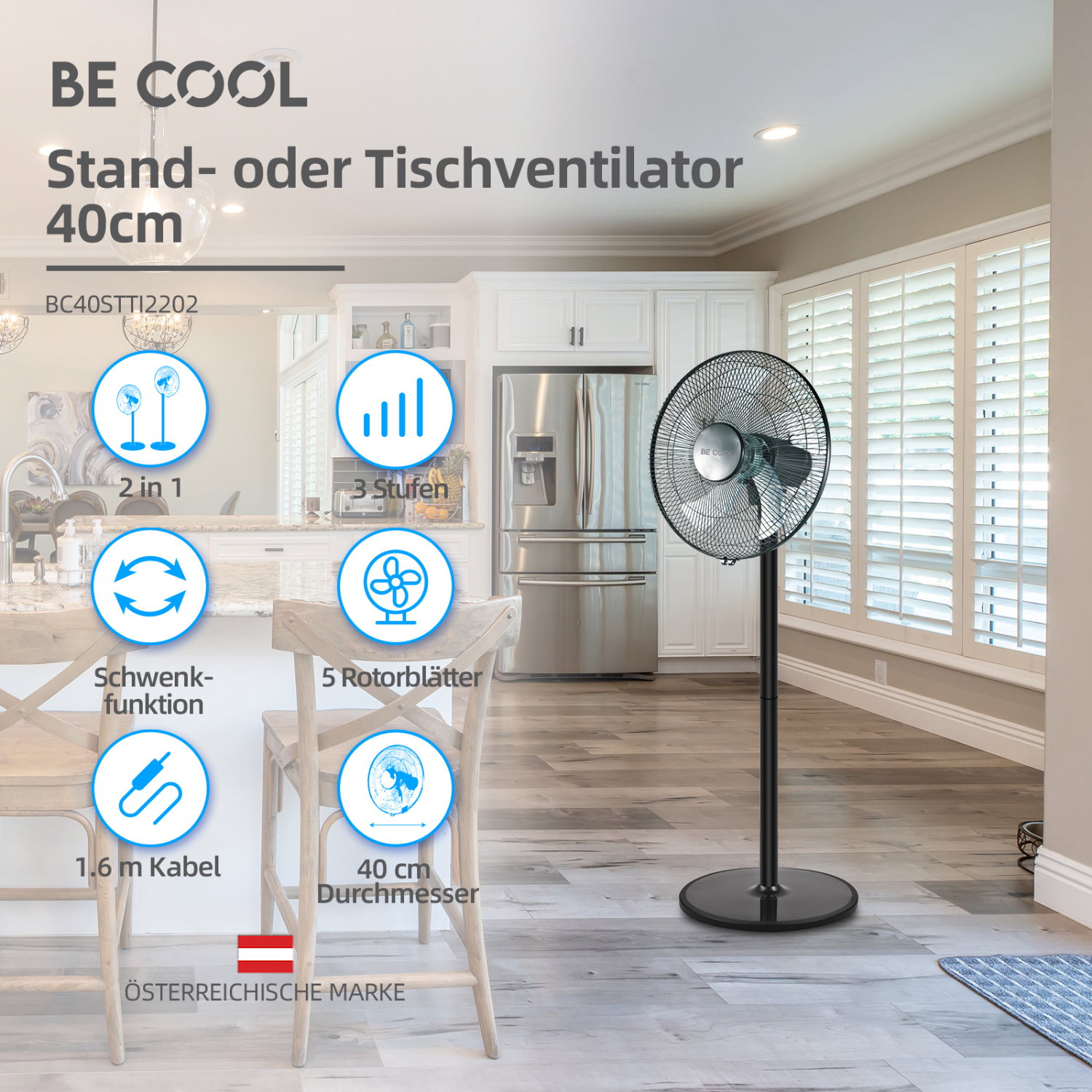 BE COOL ventilator BC40STTI2202 40cm 2 u 1 crni | shoptok.hr