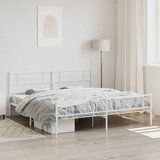 Maison Chic Kovinski Posteljni okvir - Dvoposteljna postelja - Zakonska postelja z vzglavjem in vznožjem bel 200x200 cm, (21696958) | Shoptok.si