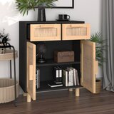  Komoda crna 60 x 30 x 75 cm masivna borovina i prirodni ratan | shoptok.hr
