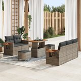 vidaXL 8-delni vrtni kavč set z blazinami sivim poli ratan akacijo | Shoptok.si