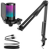 Fifine A6T usb gamong microphone with rgb and boom arm stand - black | ePonuda.com