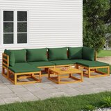 The Living Store Vrtna sedežna garnitura 7-delna z zelenimi blazinami trden les - Vrtna Sedežna Garnitura, (21466614) | Shoptok.si