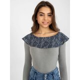 Fashion Hunters Grey and dark blue blouse with lace boat neckline Cene