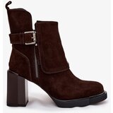 VINCEZA Ankle boots made of natural suede on a block heel with a buckle | Shoptok.si