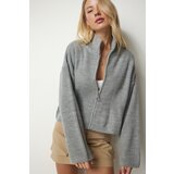  Women's Gray Zippered Knitwear Cardigan Cene