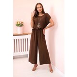 Kesi Włoski Viscose set pleated blouse + trousers brown | shoptok.hr