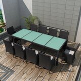  11-dijelni vrtni blagovaonski set od poliratana s jastucima crni | shoptok.hr