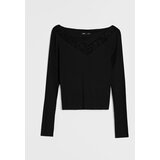 Sinsay Pamučna prugasta bluza s čipkastim dekolteom | shoptok.hr